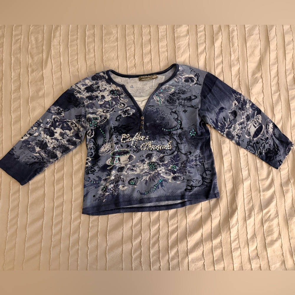 Jane Ashley Navy White Floral Long Sleeve Shirt